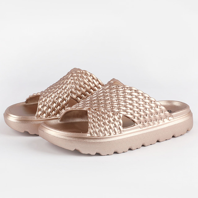Women's Woven Slide with Gold Shimmer Finish
