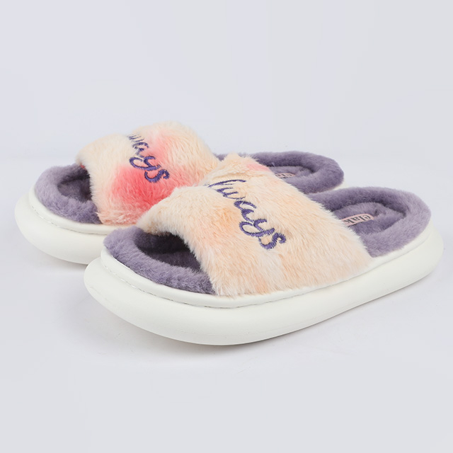 Women's Plush Slipper with Embroidered Upper And Thick Sole
